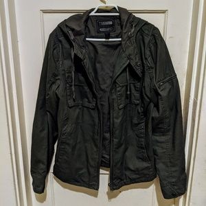 Men Olive Hooded Military Jacket